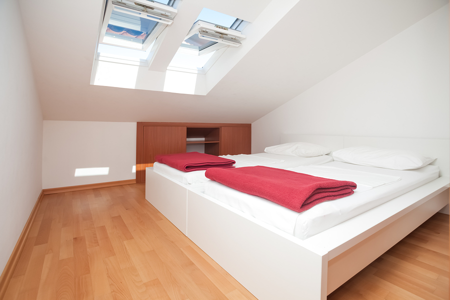 Modern and bright bedroom interior in mediterranean style